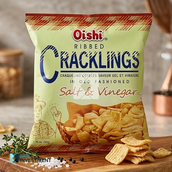 OISHI RIBBED CRACKLINGS SALT & VINEGAR 50G X 50 