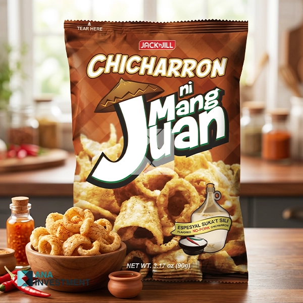 JACK N JILL CHICHARRON MANG JUAN VINEGAR WITH CHILLI 90G X 18 
