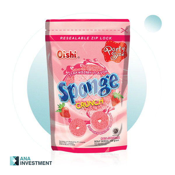 OISHI SPONGE CRUNCH STRAWBERRY FLAVOR 100G X 20